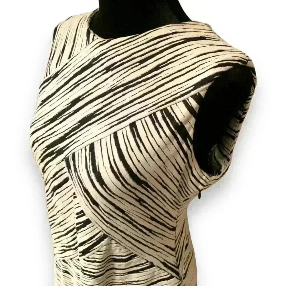 Calvin Klein Sleeveless Black and White Striped Stretch Bodycon Dress - Picture 4 of 16